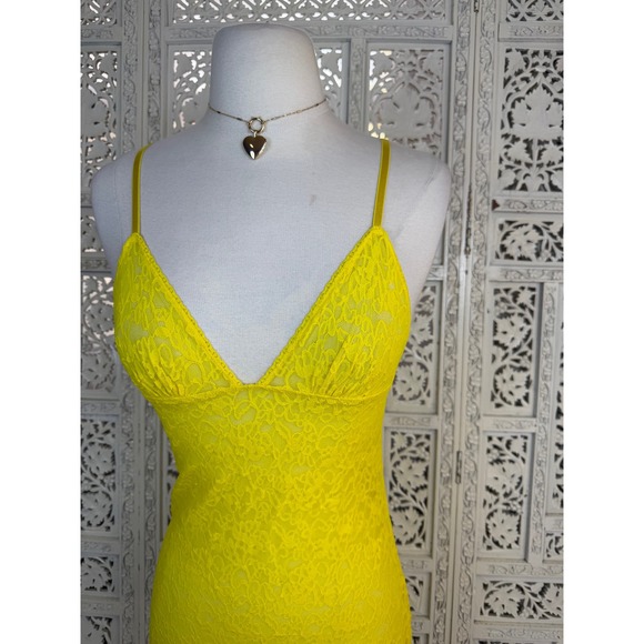 Victorias Secret Neon Yellow Lace Cami Lingerie Nightgown Sz S Romantic Angel - Picture 2 of 7